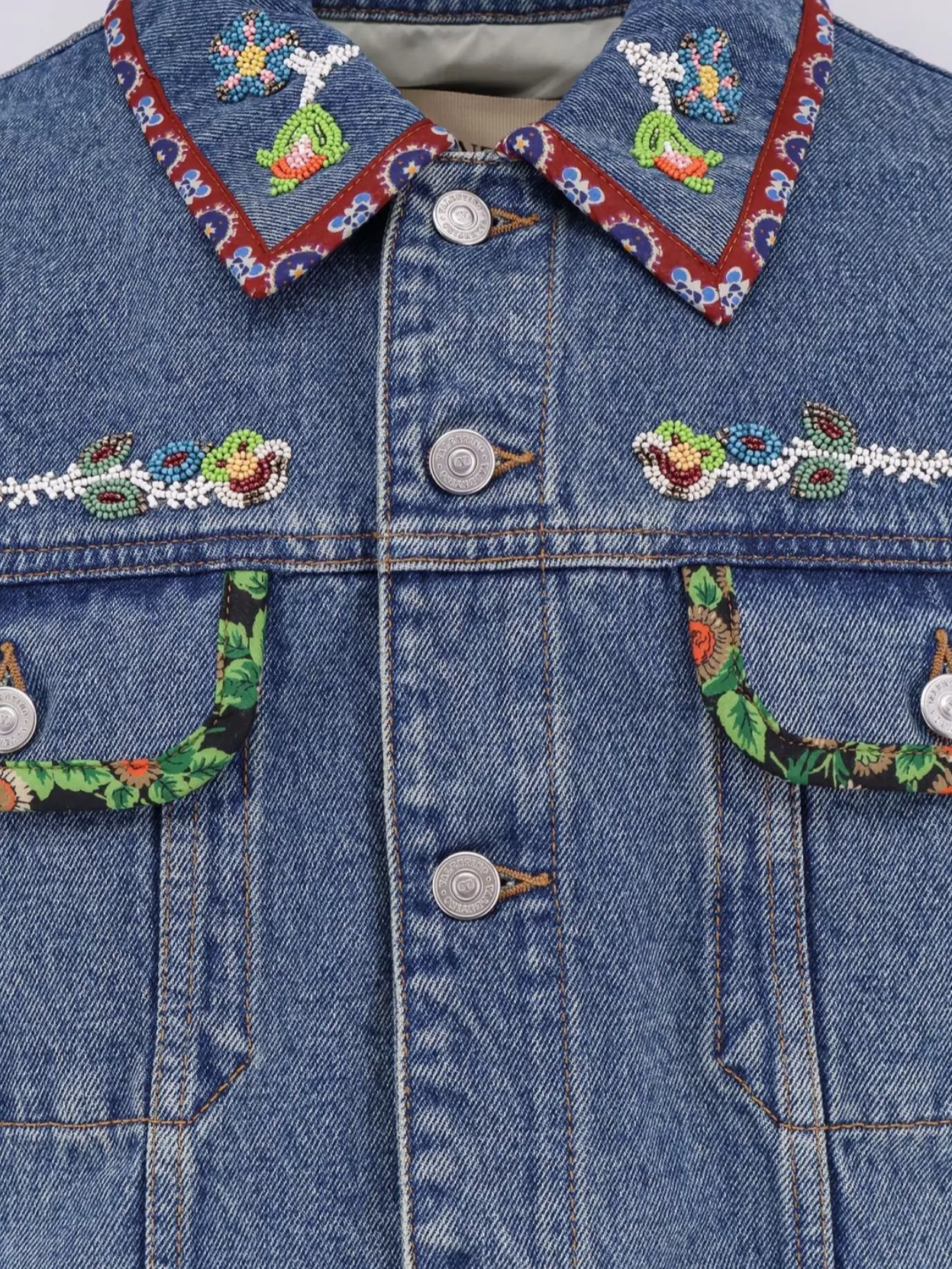 Valentino Embroidered Front Pockets Collar Contrast Stitching