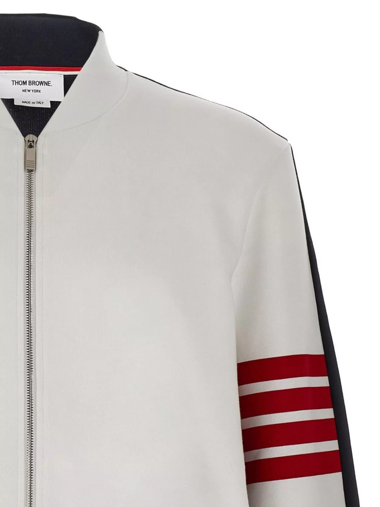 Thom Browne Striped Sleeve Detail Sweatshirt With Contrast Panels In Grey
