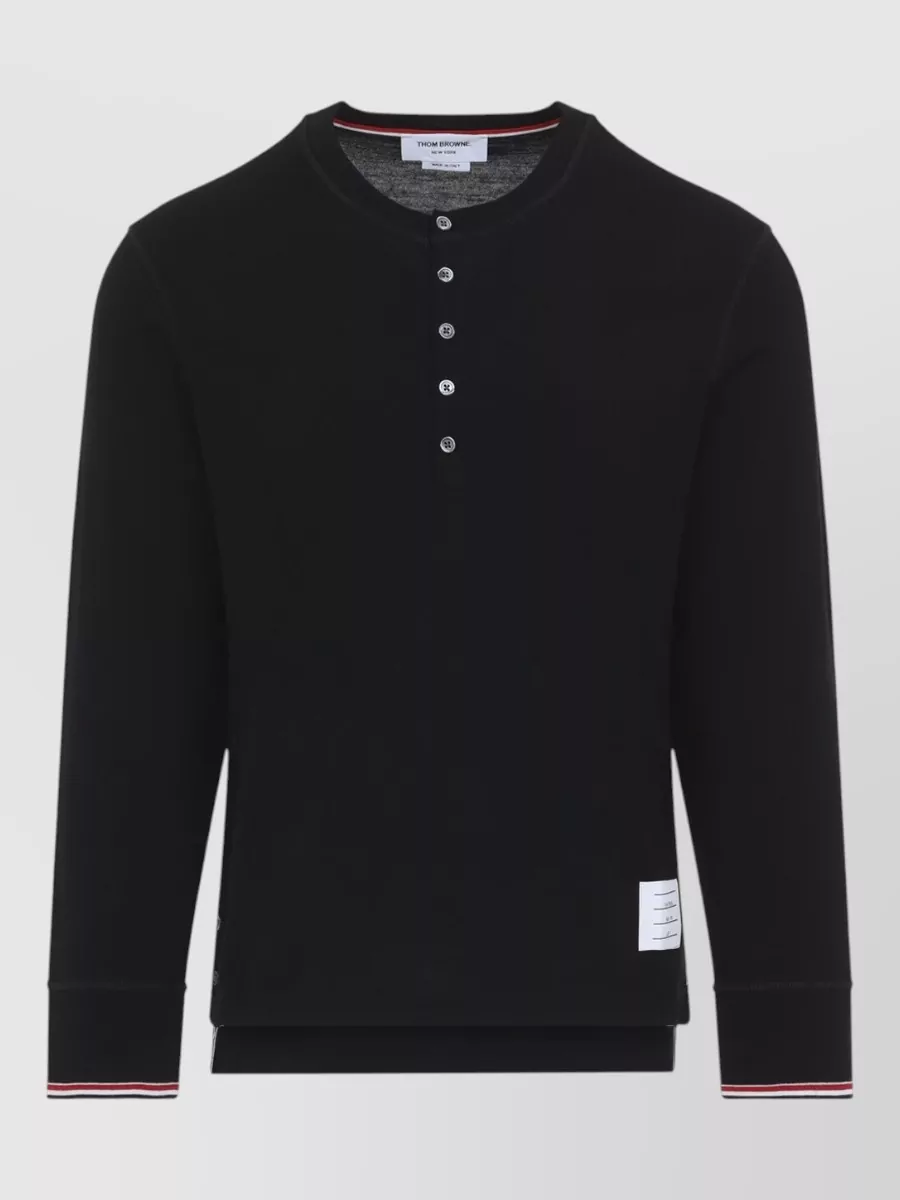 Thom Browne merino wool ribbed long-sleeve henley shirt