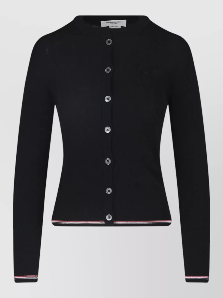 Thom Browne Wool Crewneck Cardigan In Black