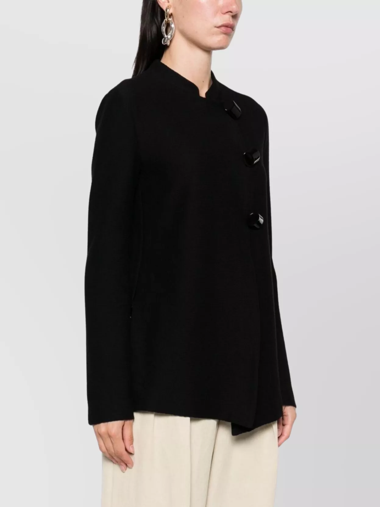 Emporio Armani Jacket Cotton Single-breasted Stand Collar In Black