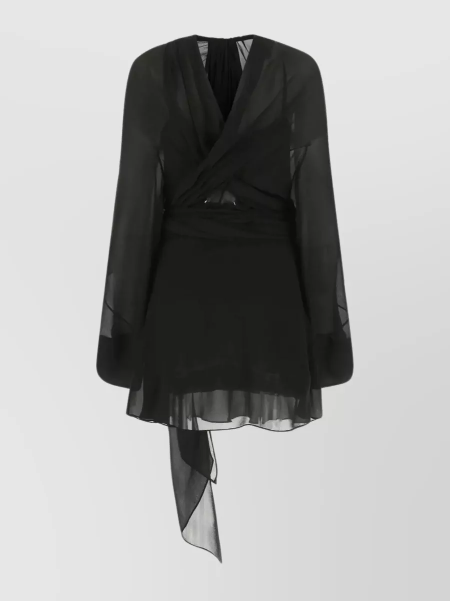 Shop Maison Margiela Asymmetric Hem Draped Silk Dress In Black