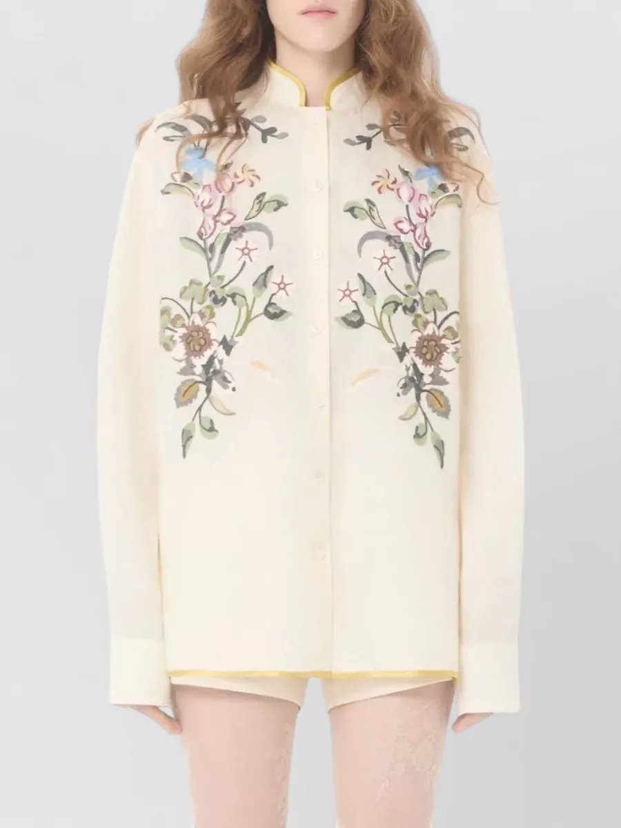 Valentino Garavani Linen Floral-Embroidered Shirt