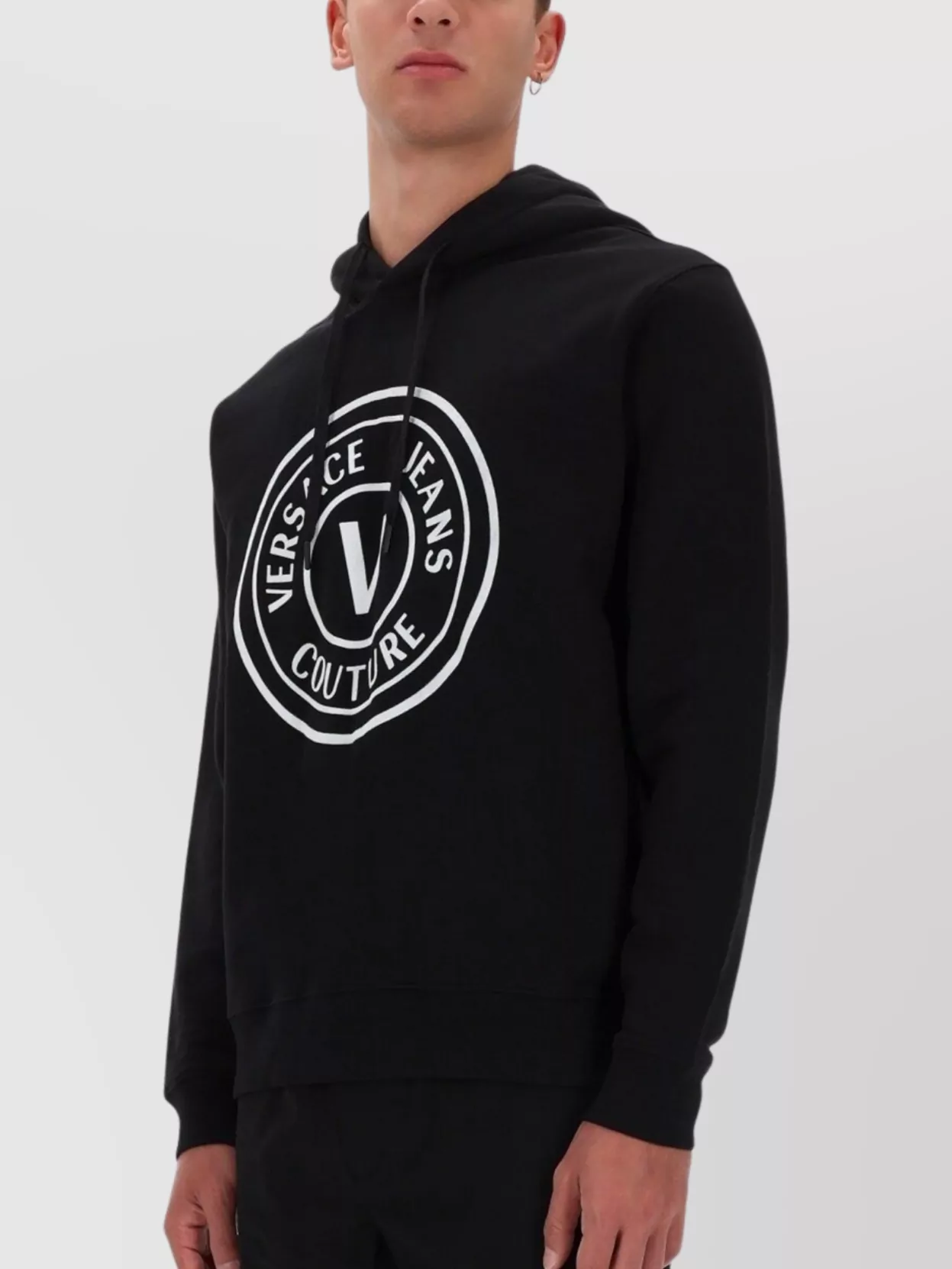Versace Jeans Couture Hooded Sweater With Ribbed Cuffs And Hem