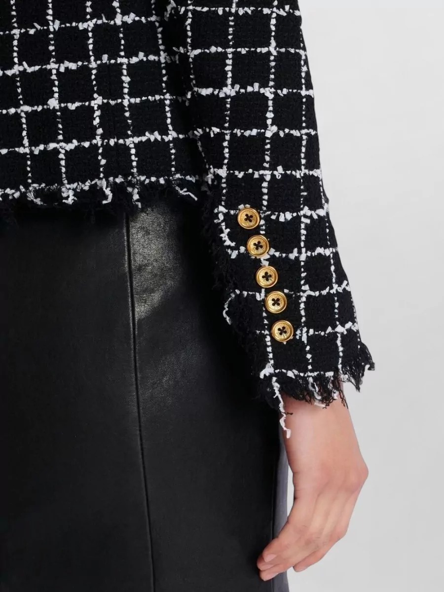 Balmain Tweed Jacket Long Sleeves Frayed Edges