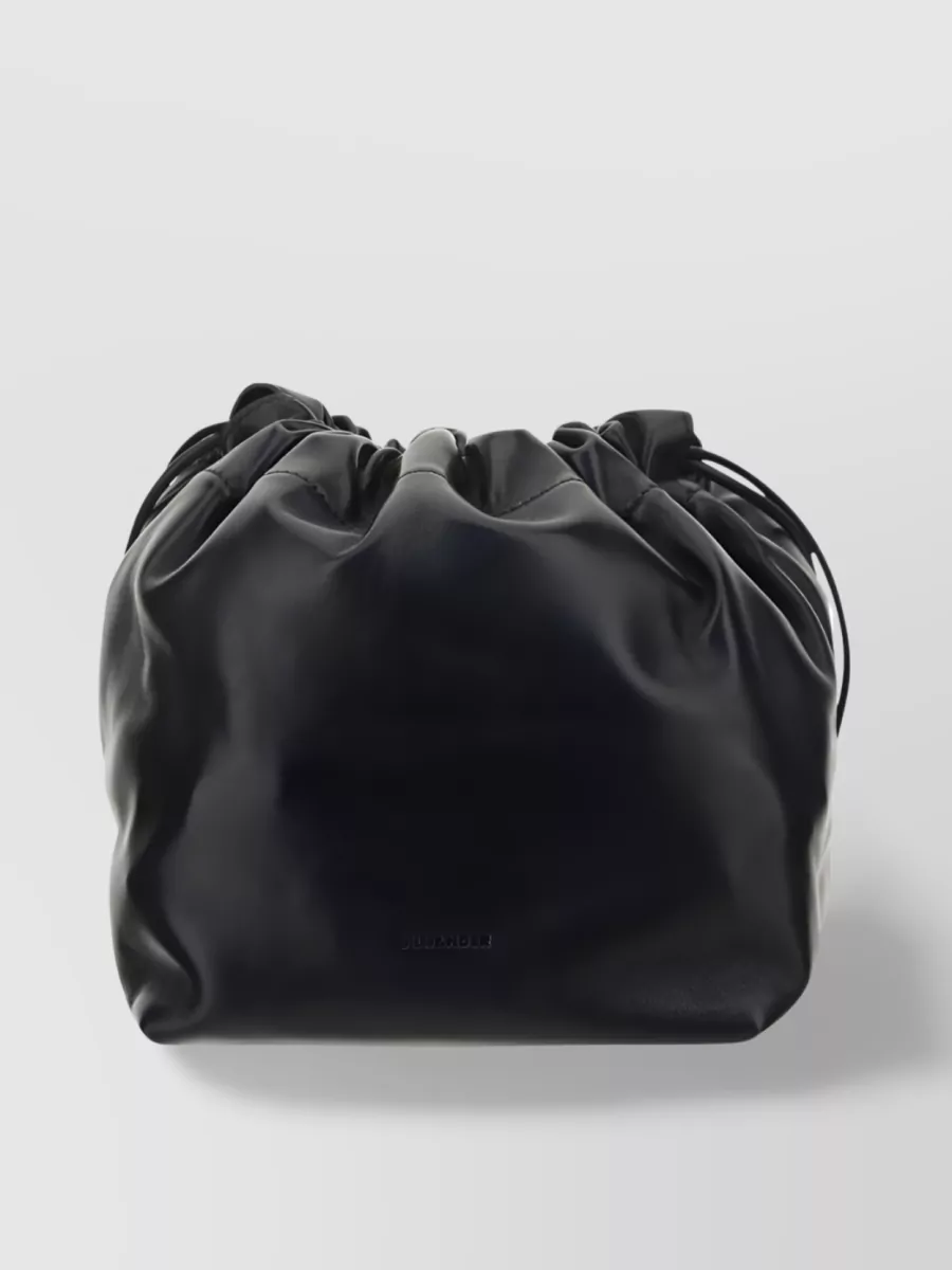 Shop Jil Sander Calf Leather Drawstring Bag In Black