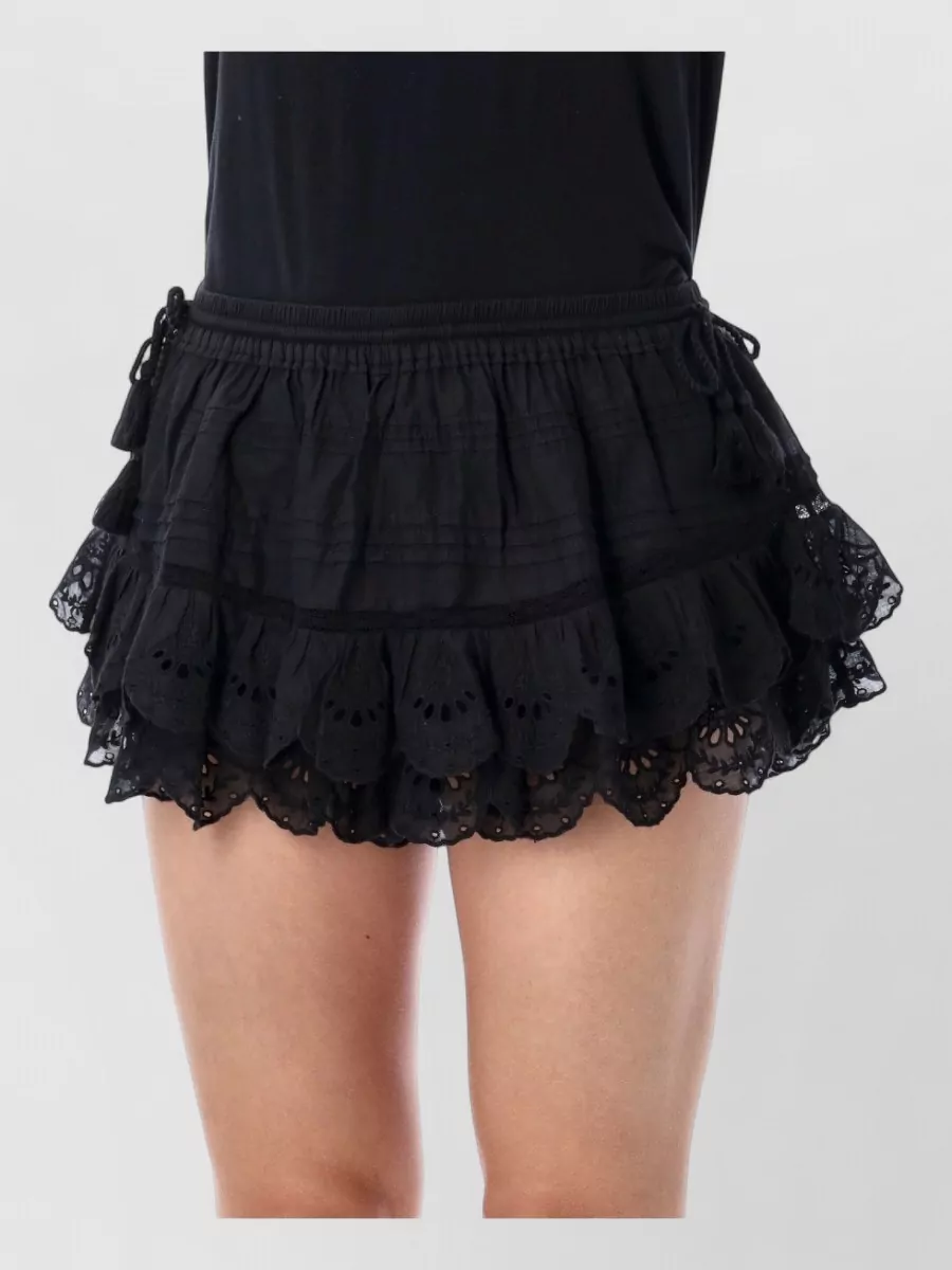 Isabel Marant Étoile Puria Shorts Elastic Waistband Lace Ruffled Hem In Black