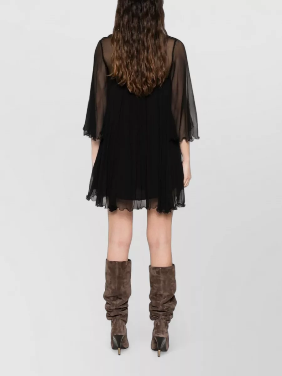 Chloé Silk Gathered Long-Sleeve Mini Dress