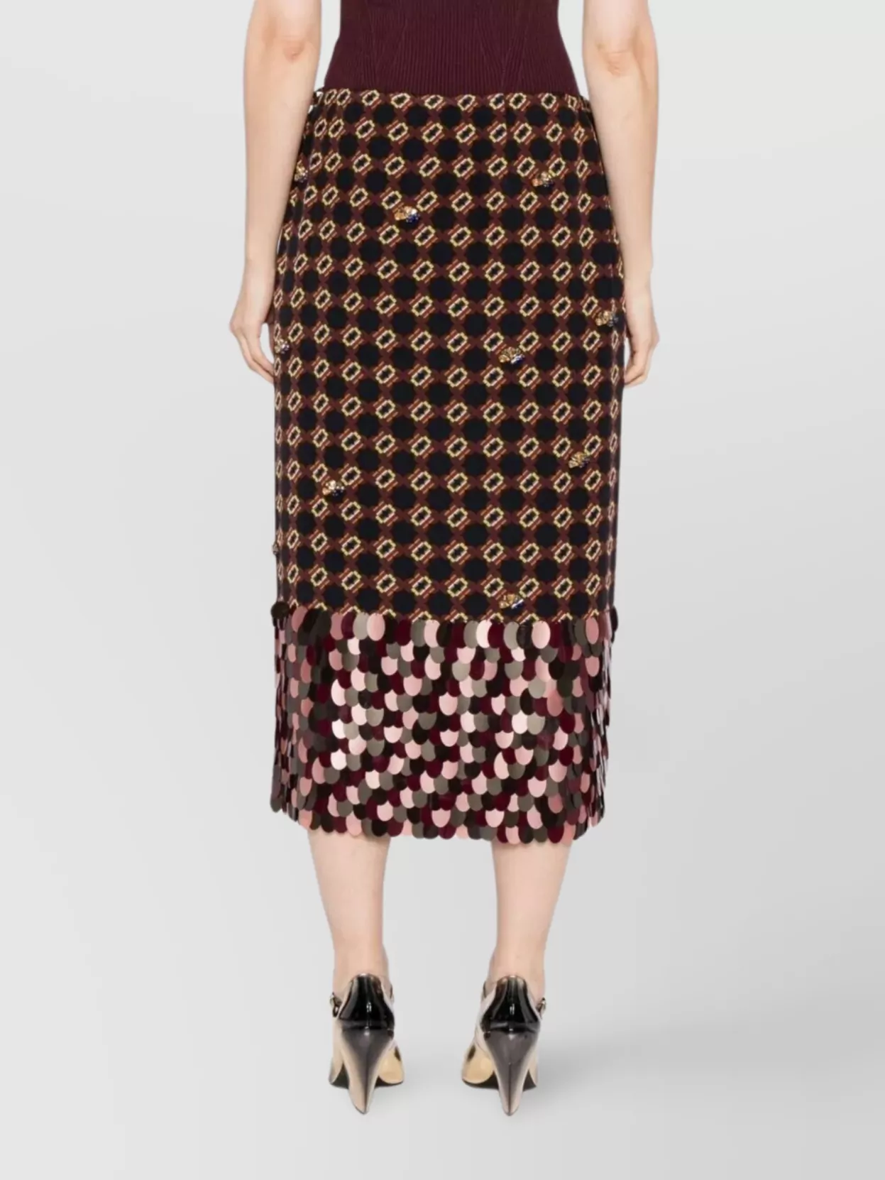 Dries Van Noten Geometric Pattern High Waist Midi Skirt