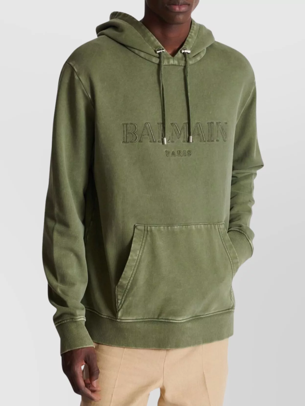 Balmain Oversize Vintage Emblem Cotton Hoodie In Green