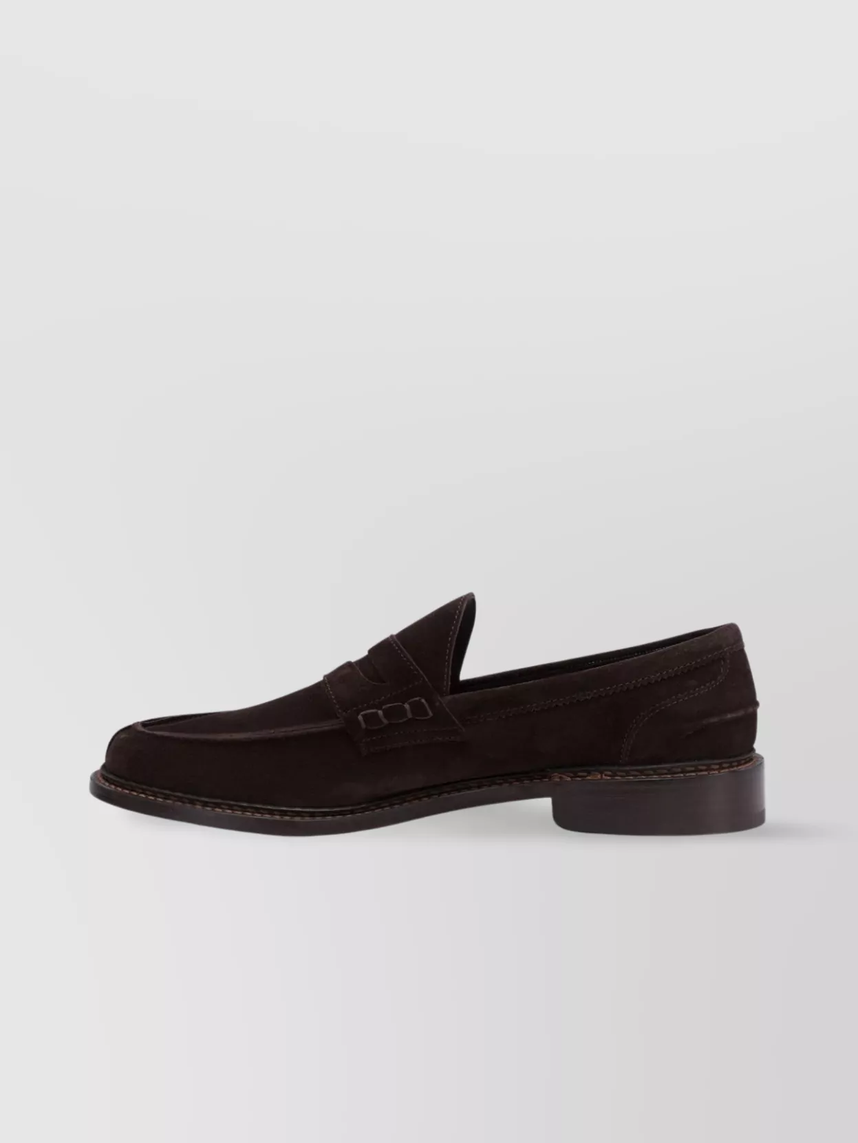 Tricker's Round Toe Stacked Heel Suede Penny Loafers