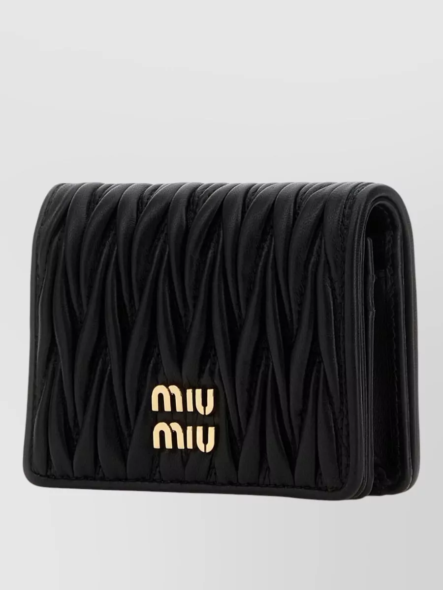 Miu Miu Quilted Fold-over Leather Wallet In Black