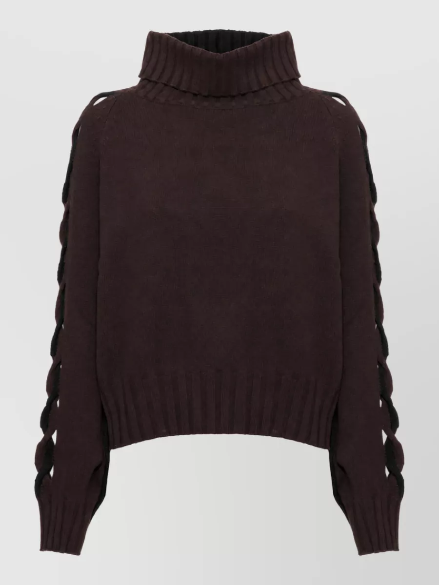 D.exterior wool cashmere high neck long sleeve ribbed sweatshirt