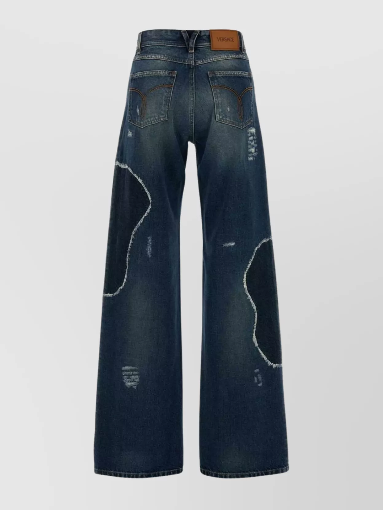 Versace Wide-leg Denim Trousers Featuring Pockets In Blue