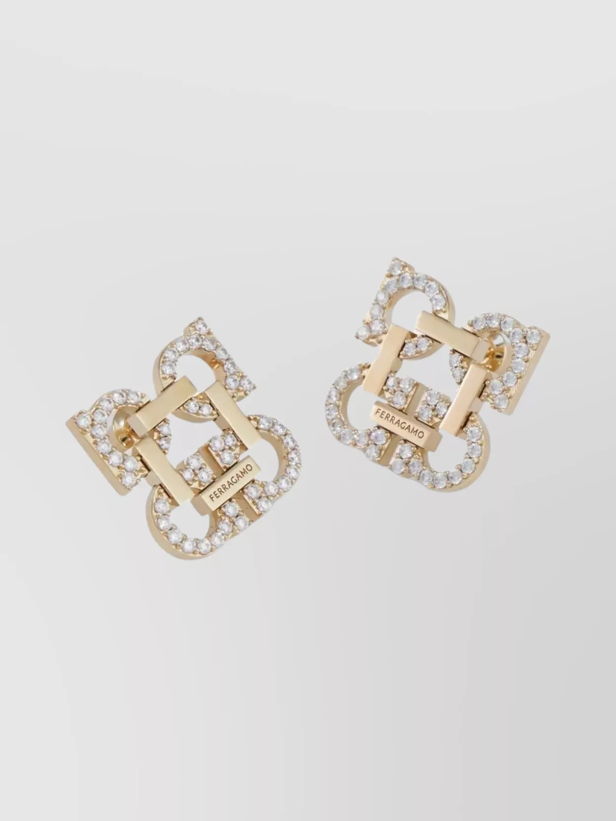 Ferragamo Crystal Stud Geometric Clip Earrings In Gold