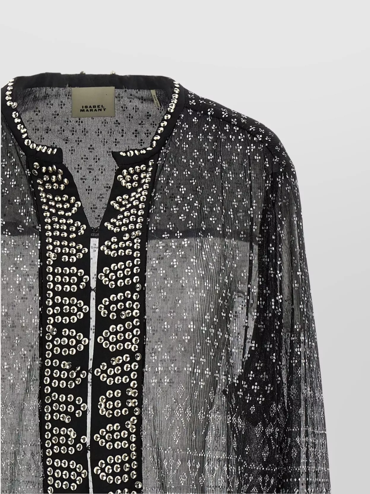 Shop Isabel Marant 'nickie' Sheer Fabric Embellished Blouse With Keyhole Back