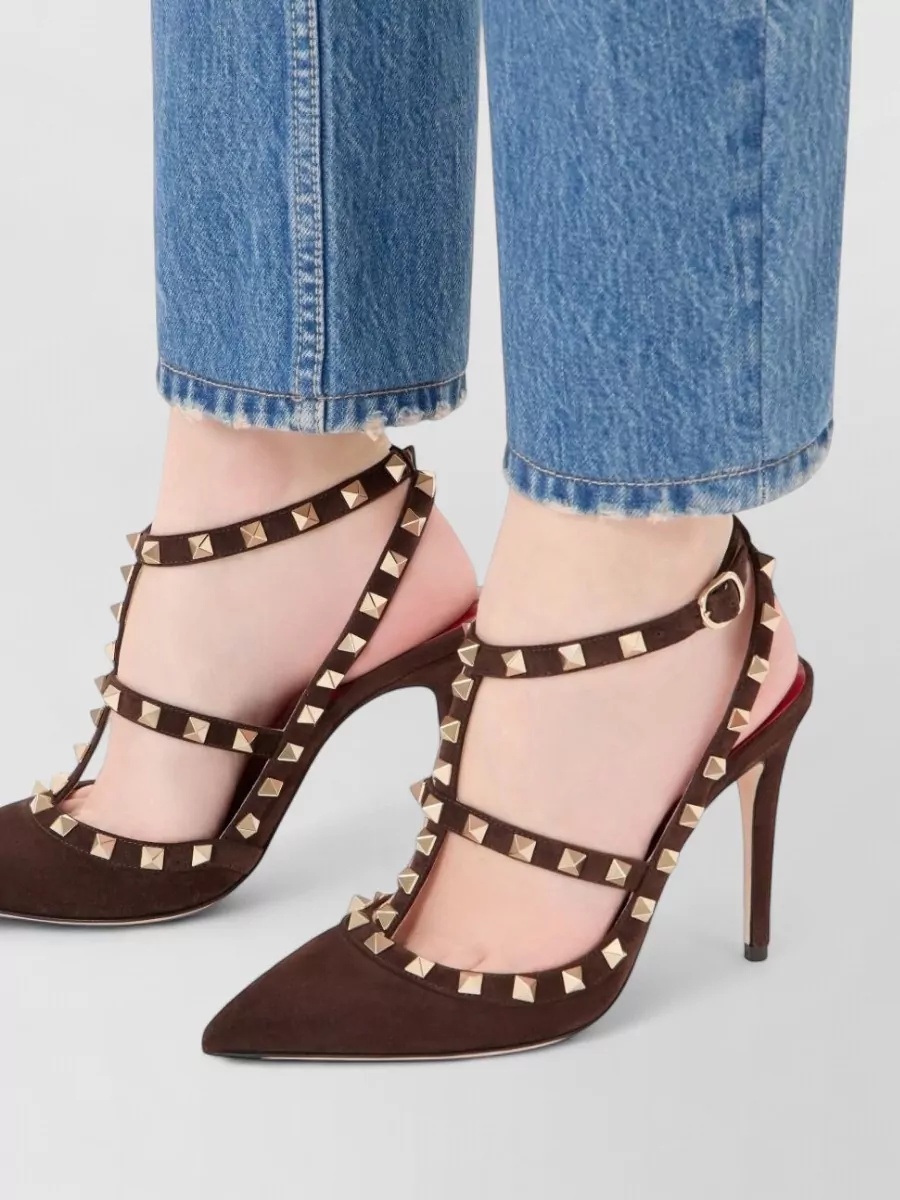 Valentino Garavani Leather Rockstud Ankle Strap Pumps