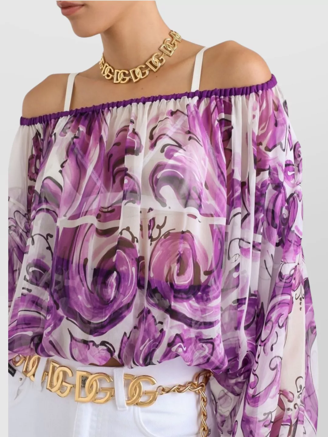 Dolce&Gabbana Sheer Off-The-Shoulder Top With Elasticated Accents
