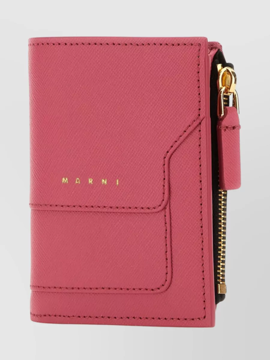 Shop Marni Grained Leather Wallet With Quilted Texture In Burgundy
