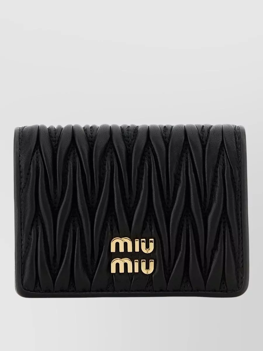 Miu Miu Quilted Fold-over Leather Wallet In Black