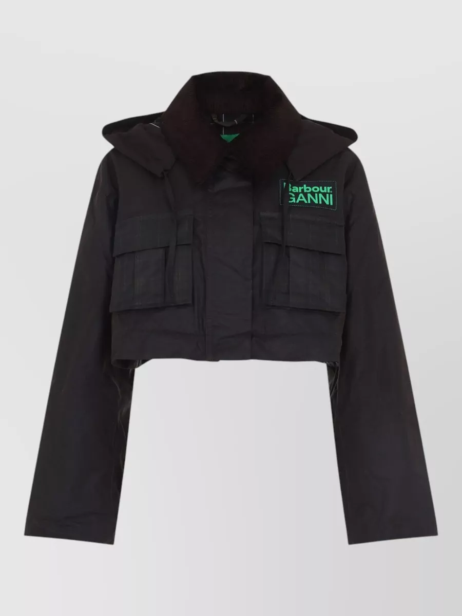 Barbour Ganni Peplum Check Wax Jacket Midi Length