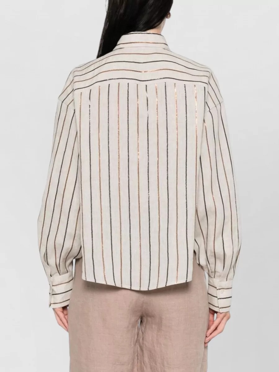 Brunello Cucinelli Linen Striped Relaxed-Fit Long-Sleeve Shirt