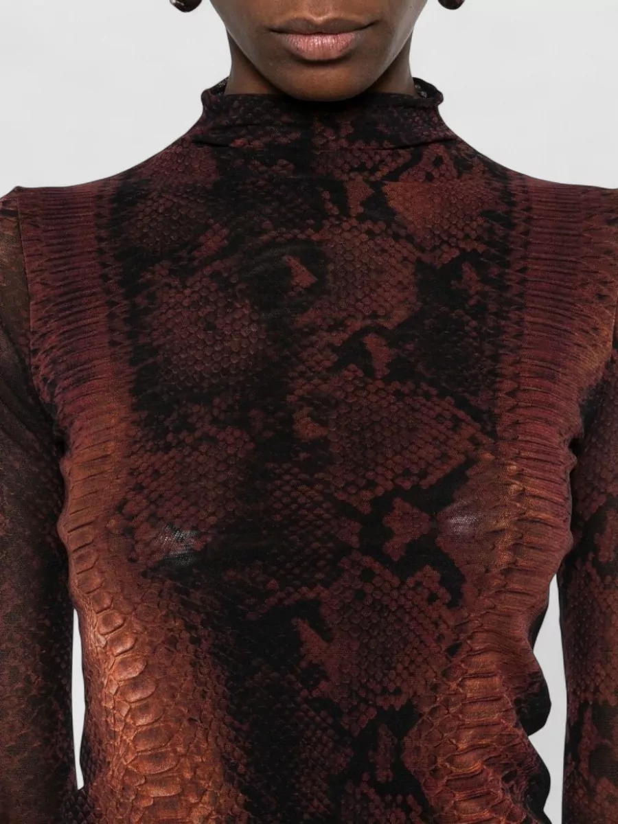 Jean Paul Gaultier Long Sleeve Mock Neck Snake Print Top