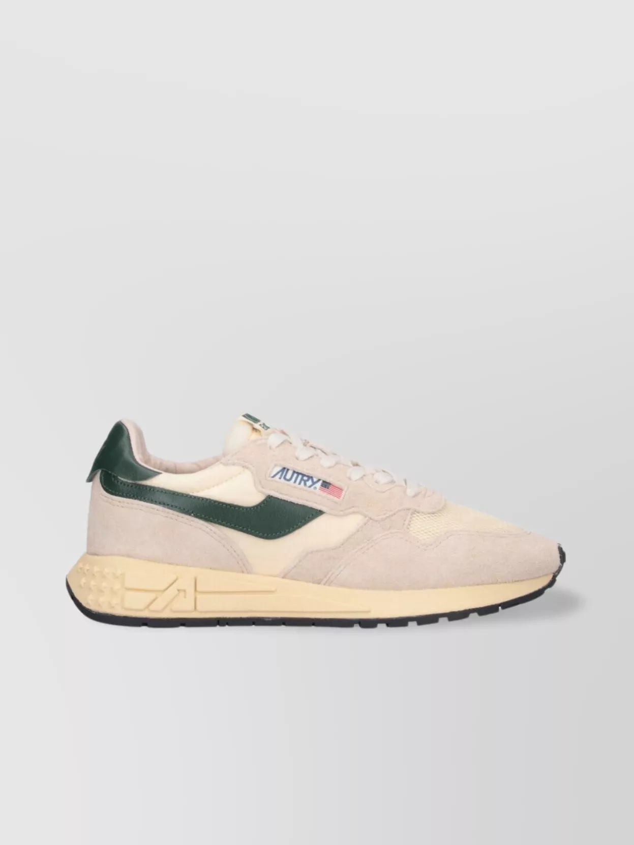 Autry Medalist Sneakers In Beige And Dark Green With Suede Inserts