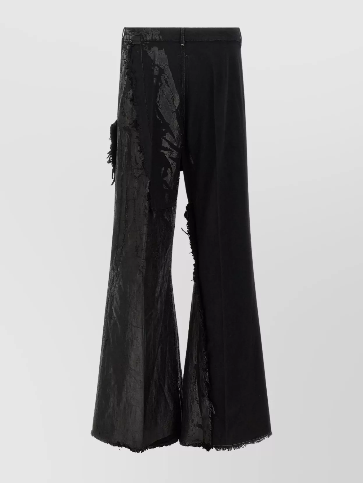 Rick Owens Wide Leg Trousers Featuring Frayed Edges In Black