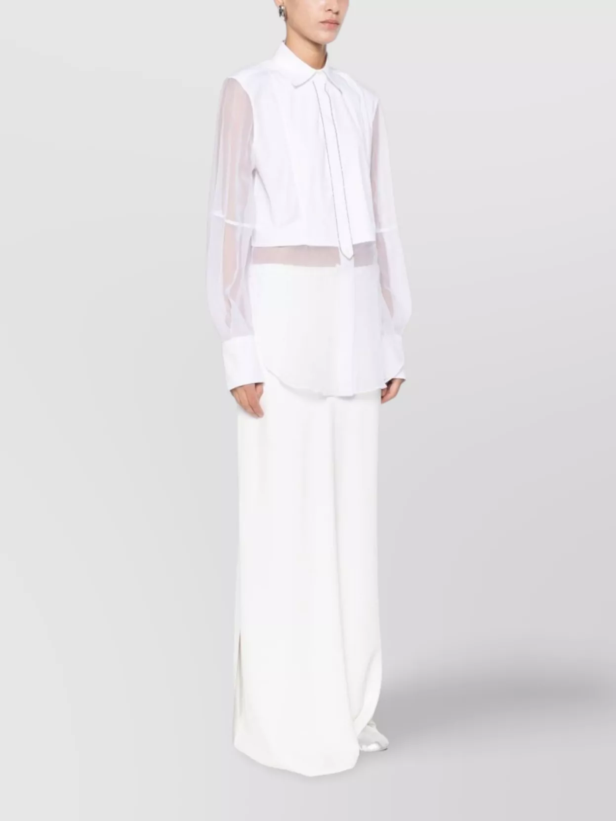 Brunello Cucinelli Longline Top With Sheer Sleeves And Curved Hem