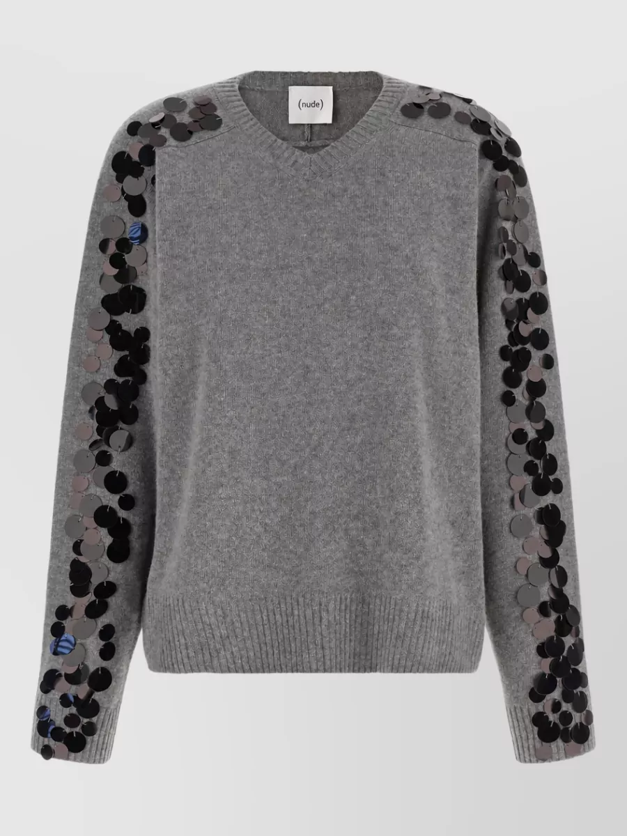 Nude wool v-neck sequin sweater