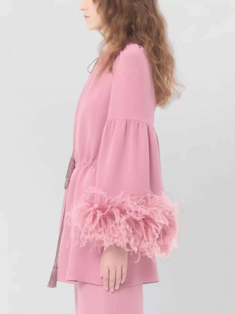 Valentino Silk Top Tassel Cuffs Gathered Shoulders