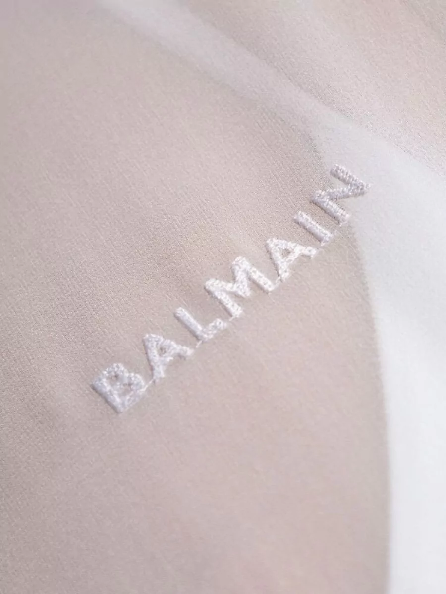 Balmain Silk Cropped Sheer Blouse