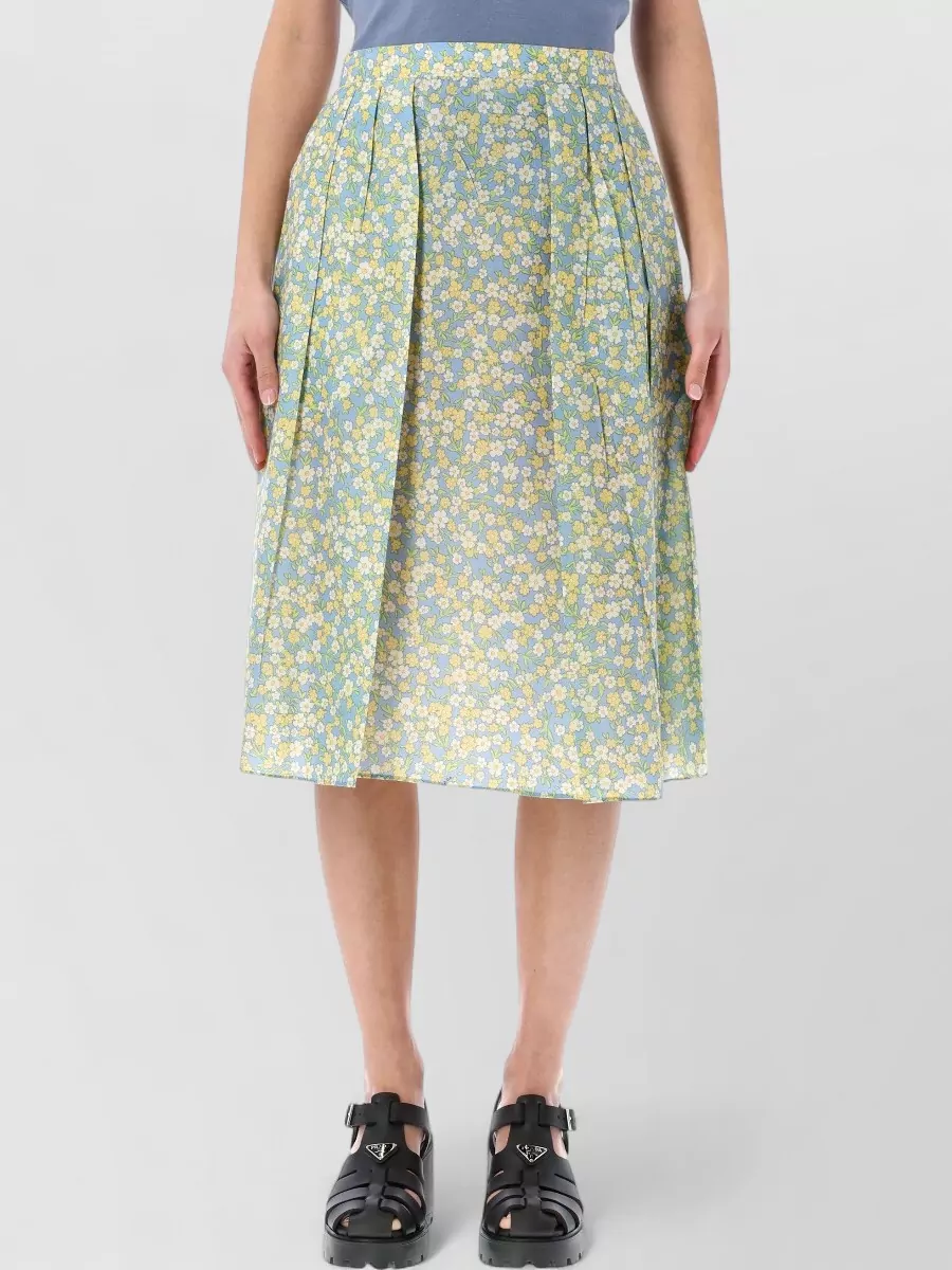 Prada Floral-print pleated midi skirt