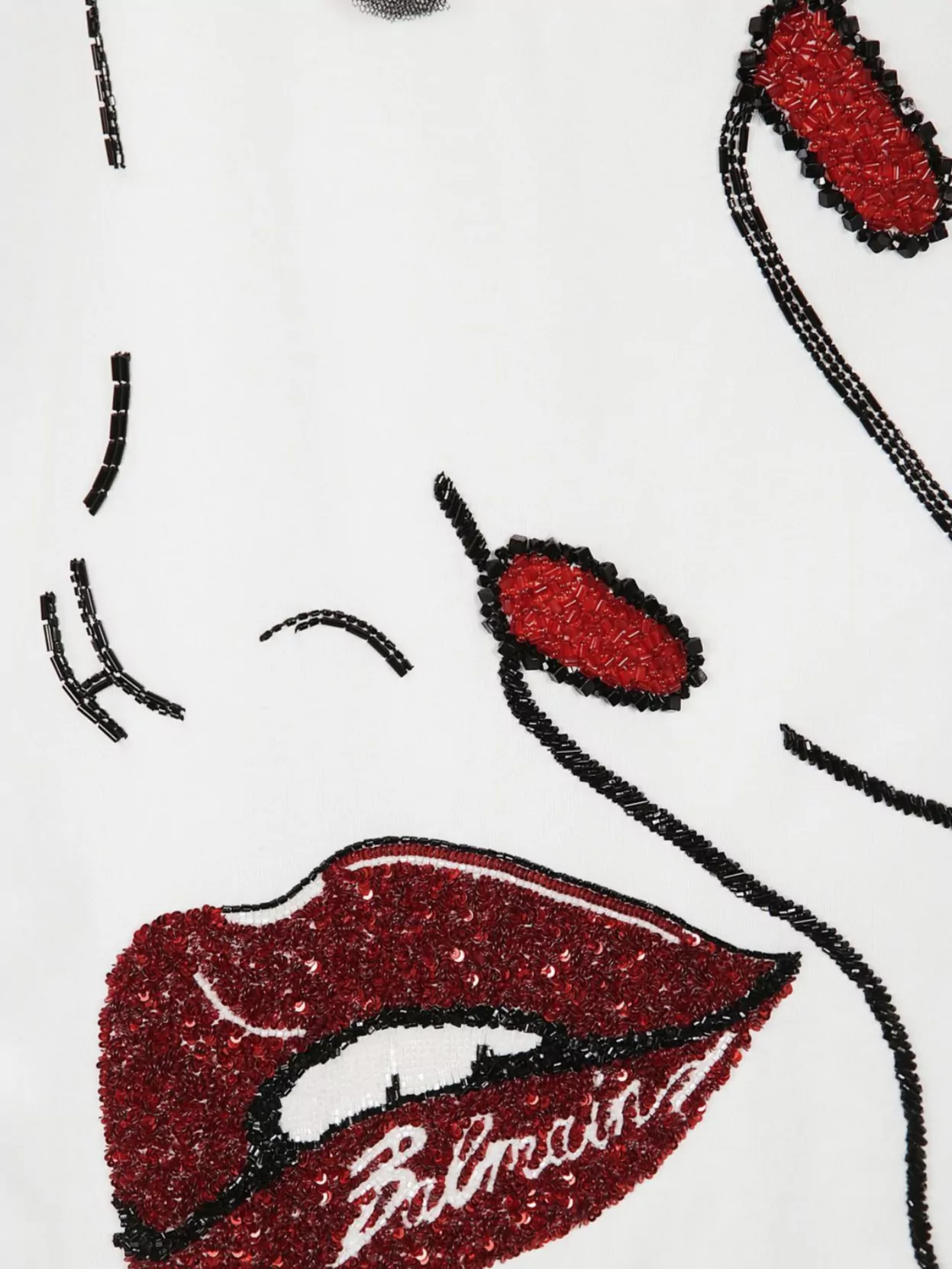 Balmain Pearls Chains Partial Face Graphic T-Shirt