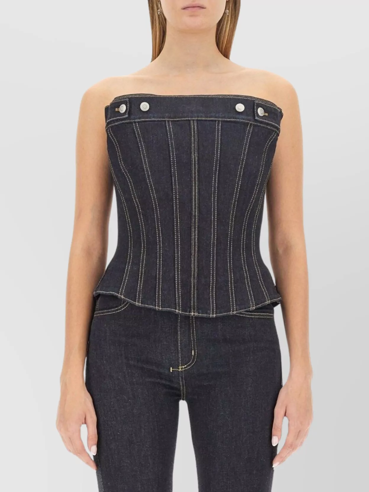 Alexander Mcqueen Slim Fit Strapless Top With Contrast Stitching