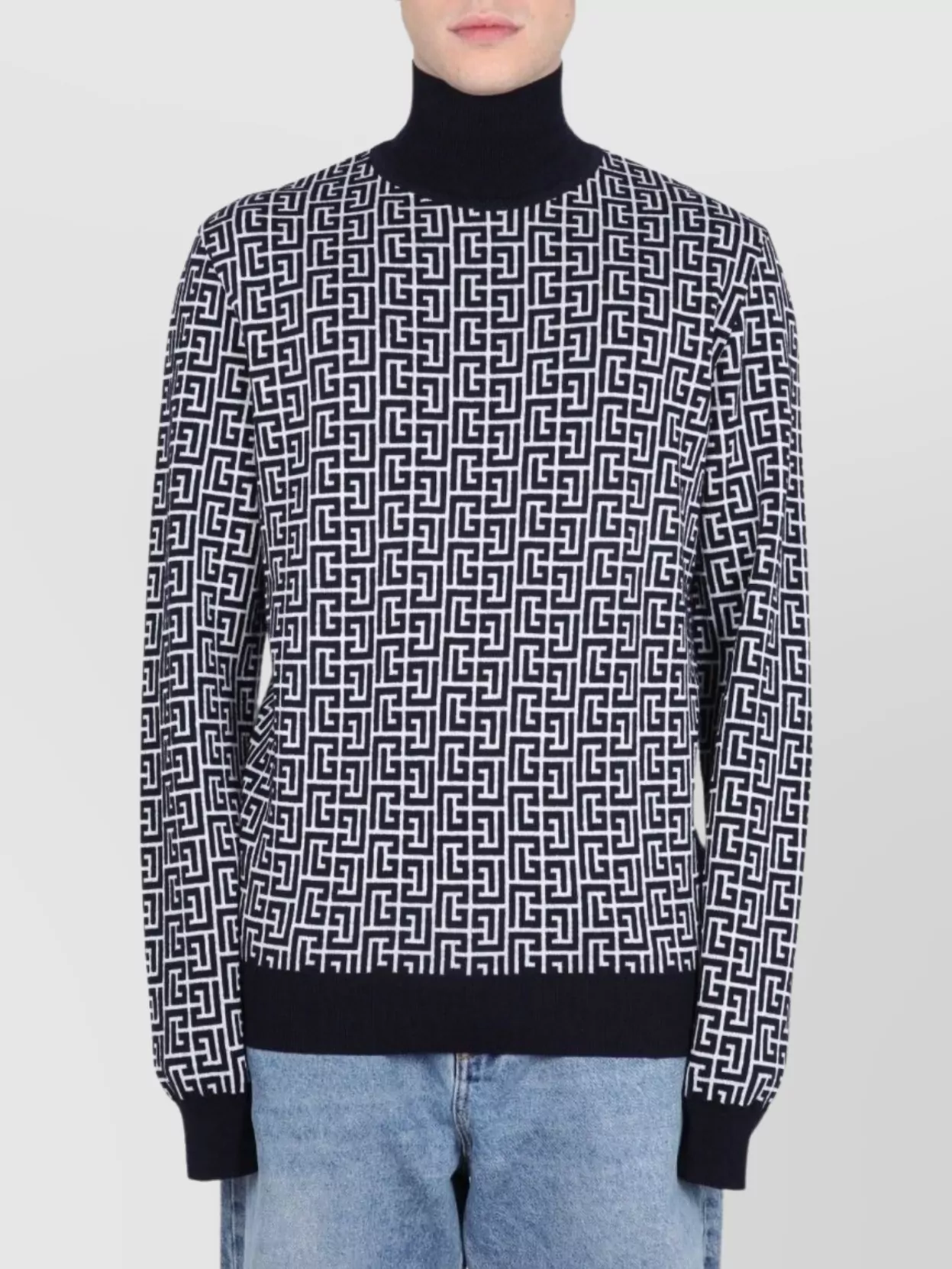 Balmain Monogram Logo High Neck Sweater