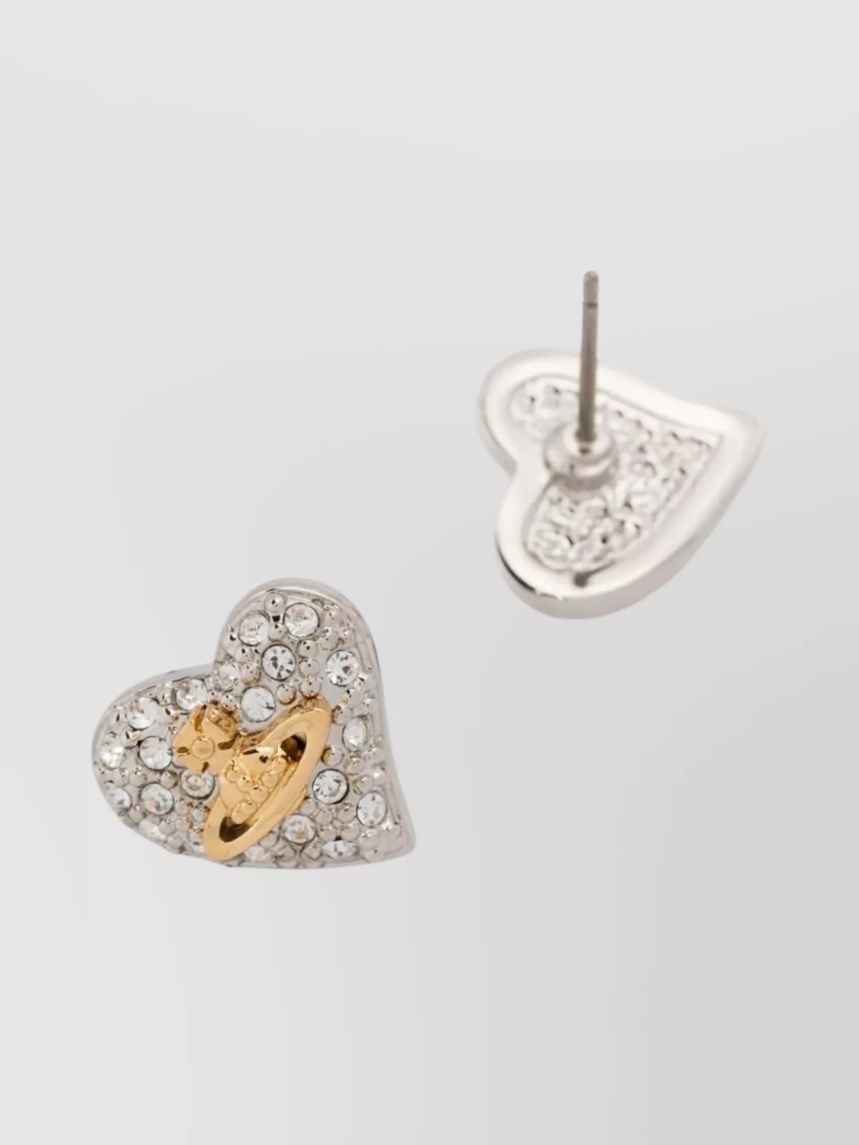 Vivienne Westwood Crystal Heart Stud Earrings Pair Two-Tone