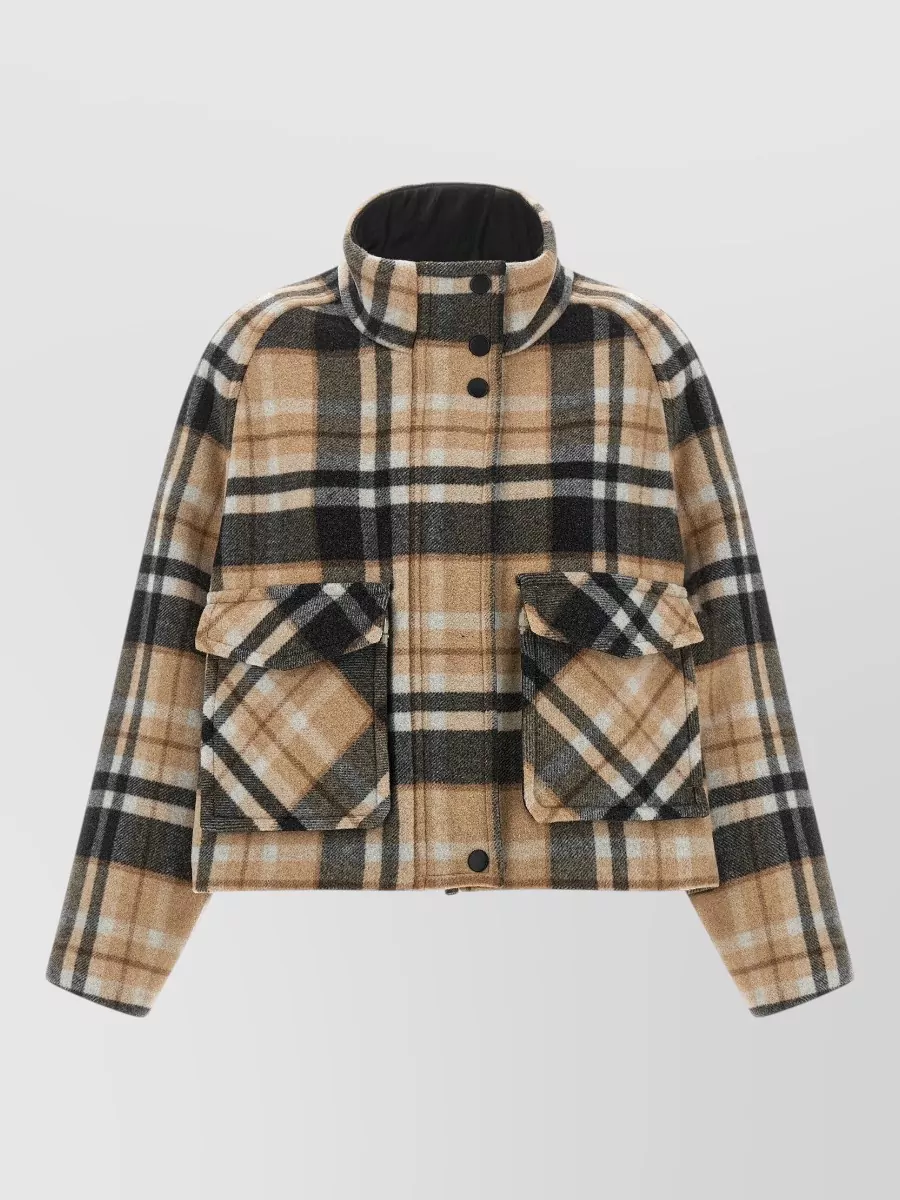 Pinko Double-layered Check-pattern High-neck Coat In Multi