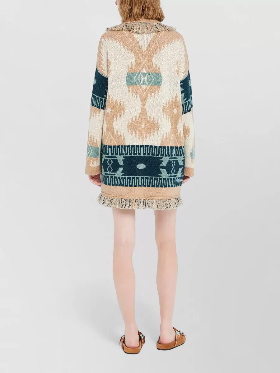 Alanui Icon Jacquard Long Cardigan Shawl Collar