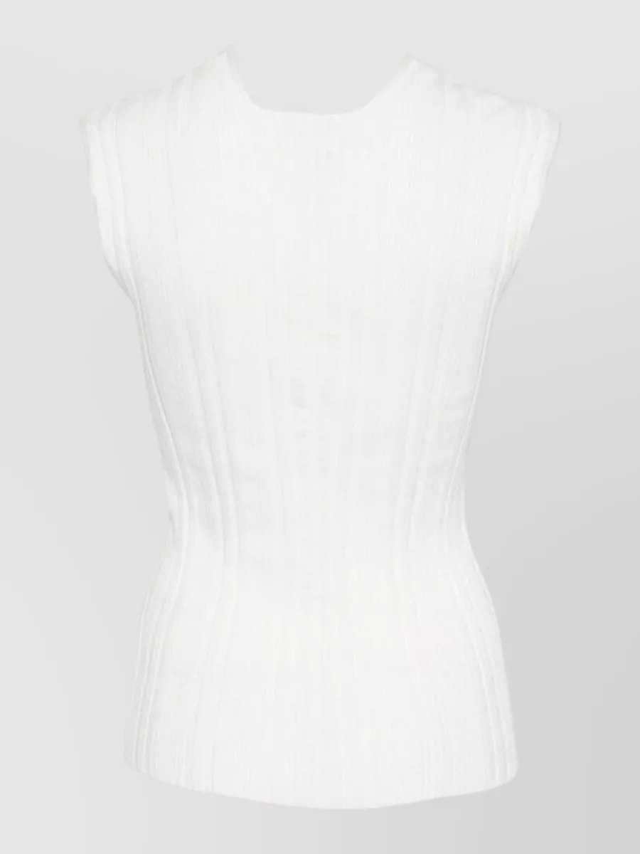 Closed Ribbed Slim-Fit V-Neck Sleeveless Top