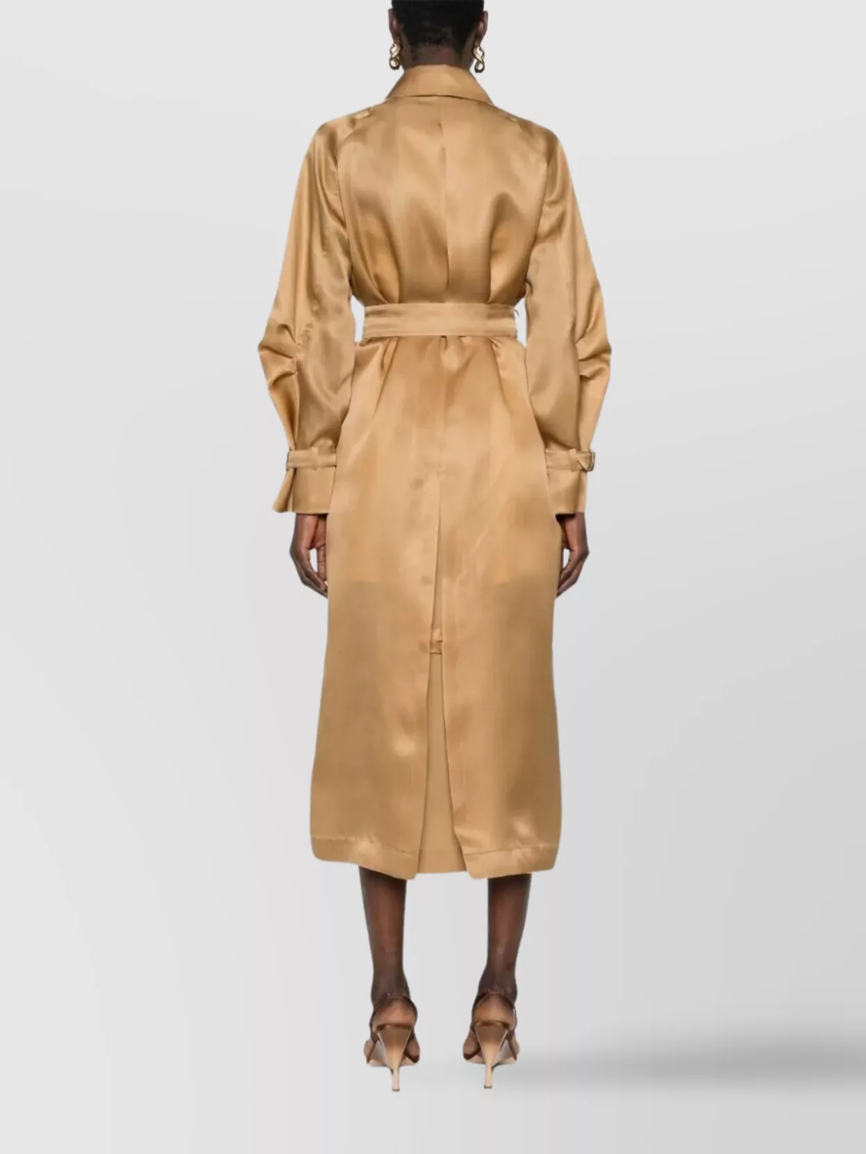 Max Mara Long Coat With Belted Waist And Notched Lapels In Brown