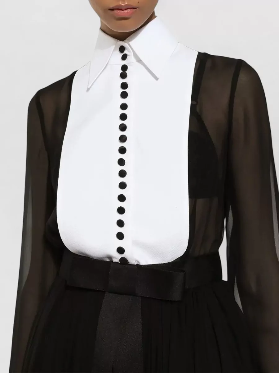 Dolce&Gabbana Bib Shirt Dress Pleated Skirt Bow Waist