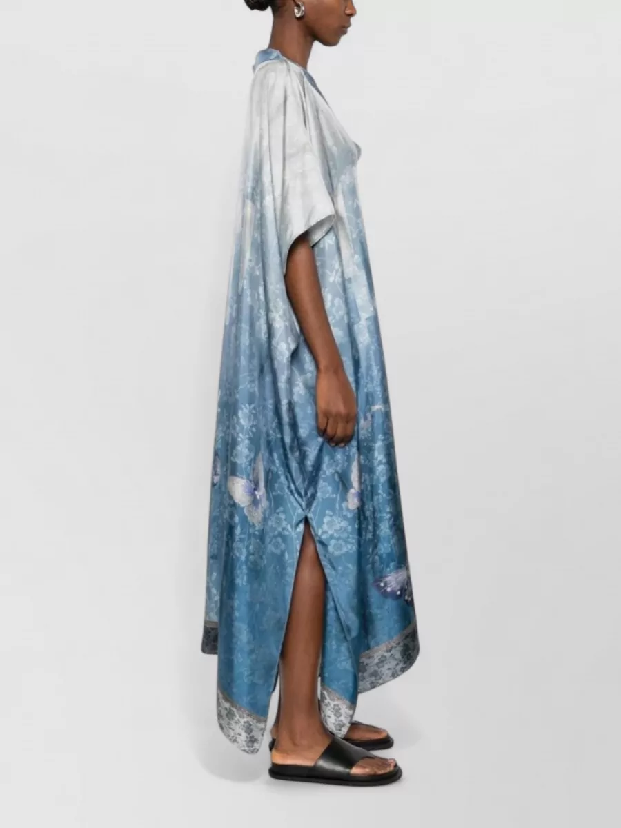 Pierre Louise Mascia Silk Printed V-Neck Short-Sleeve Kaftan