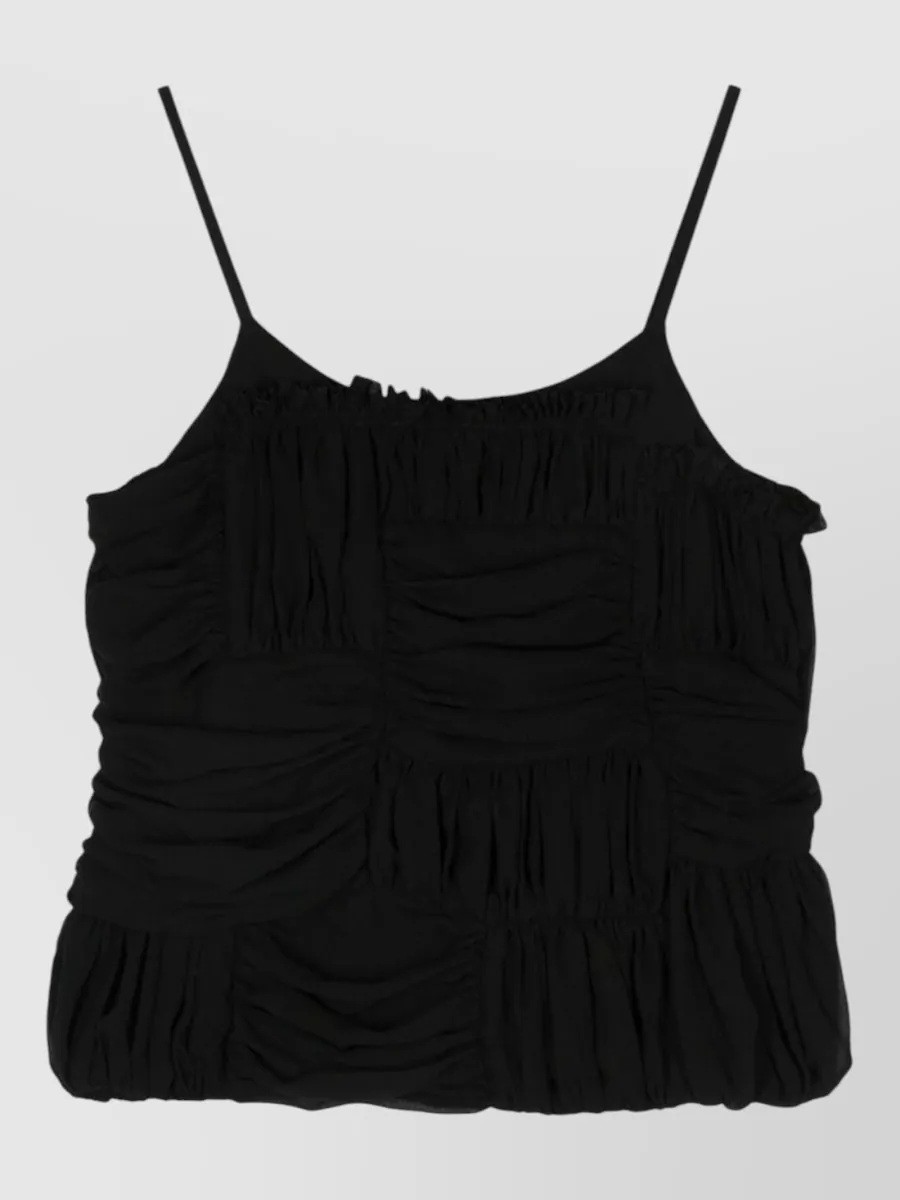 Comme Comme Sleeveless Ruched Top Round Neck Ruffles