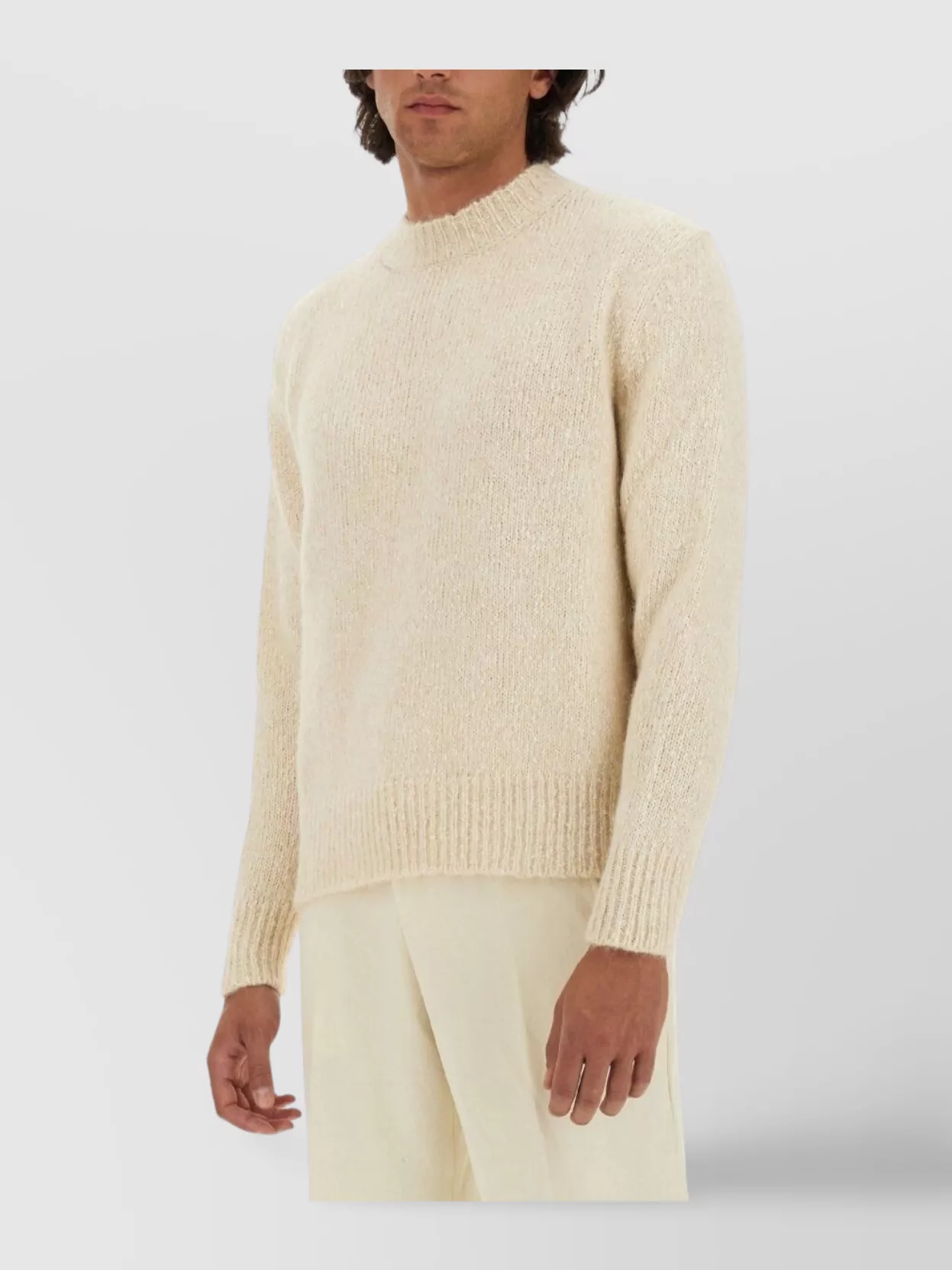 Lardini Wool Textured Knit Sweater With Long Sleeves