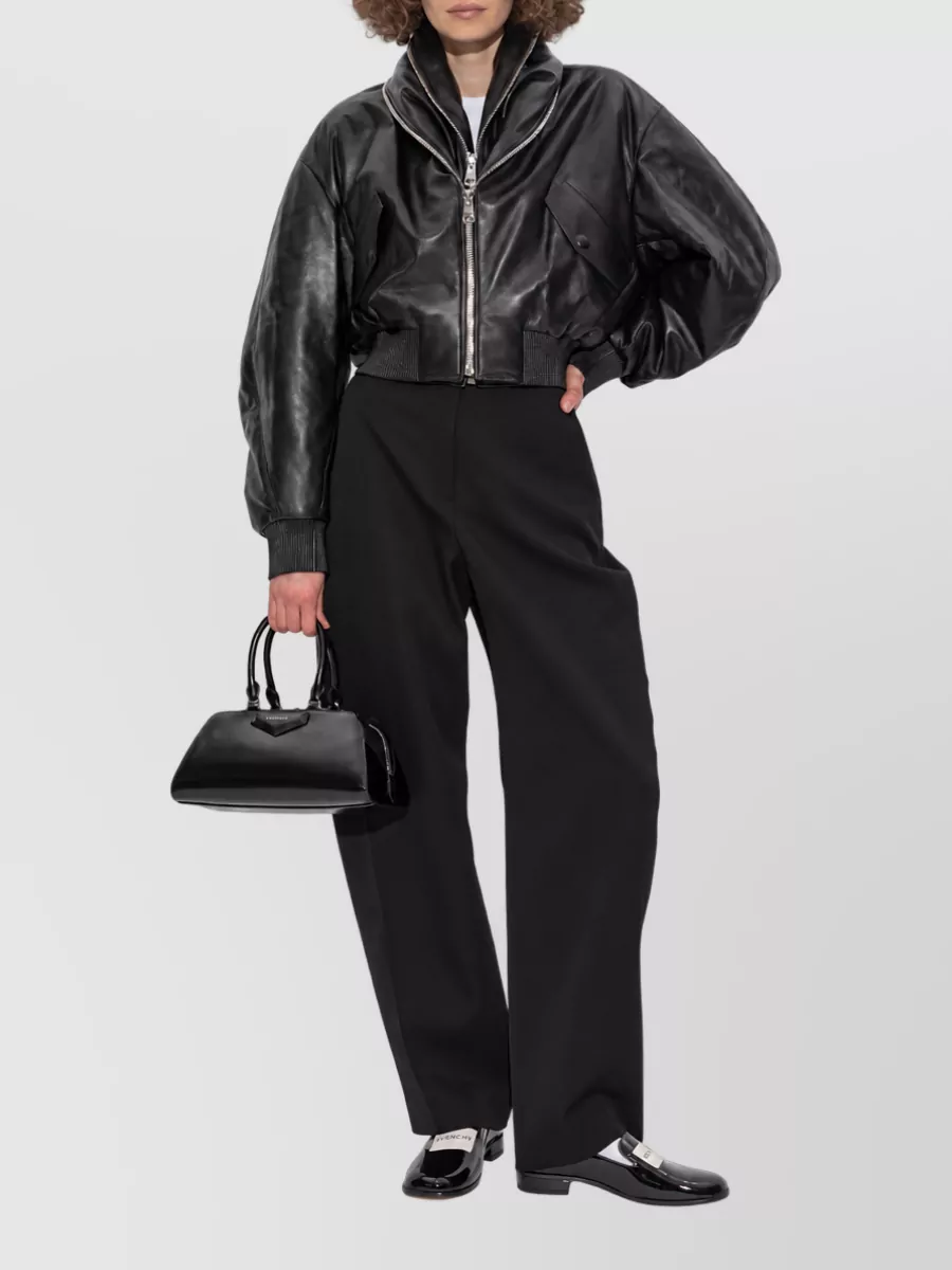 Givenchy Lambskin Leather Shawl Collar Ribbed Bomber Jacket