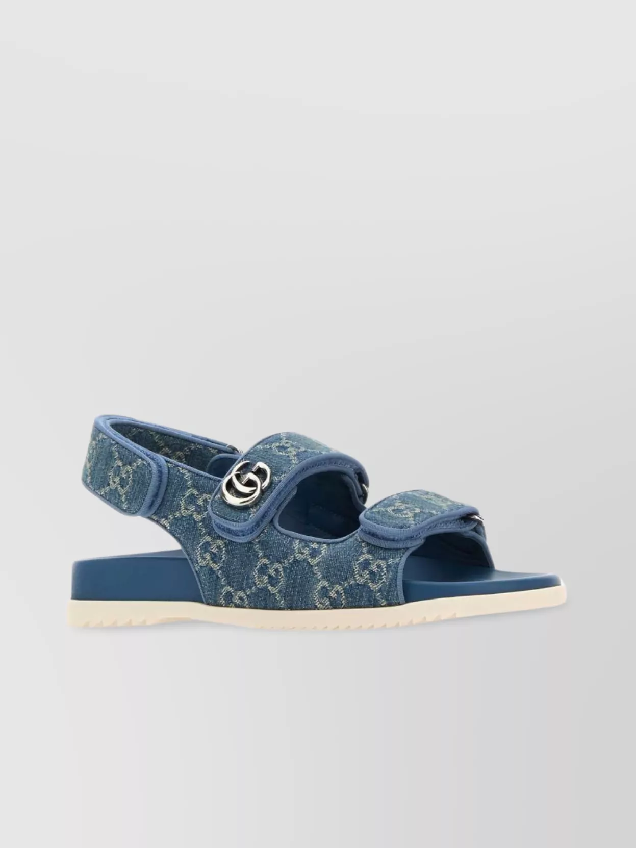 GUCCI DENIM SANDALS WITH EMBROIDERED AND CONTRAST SOLE