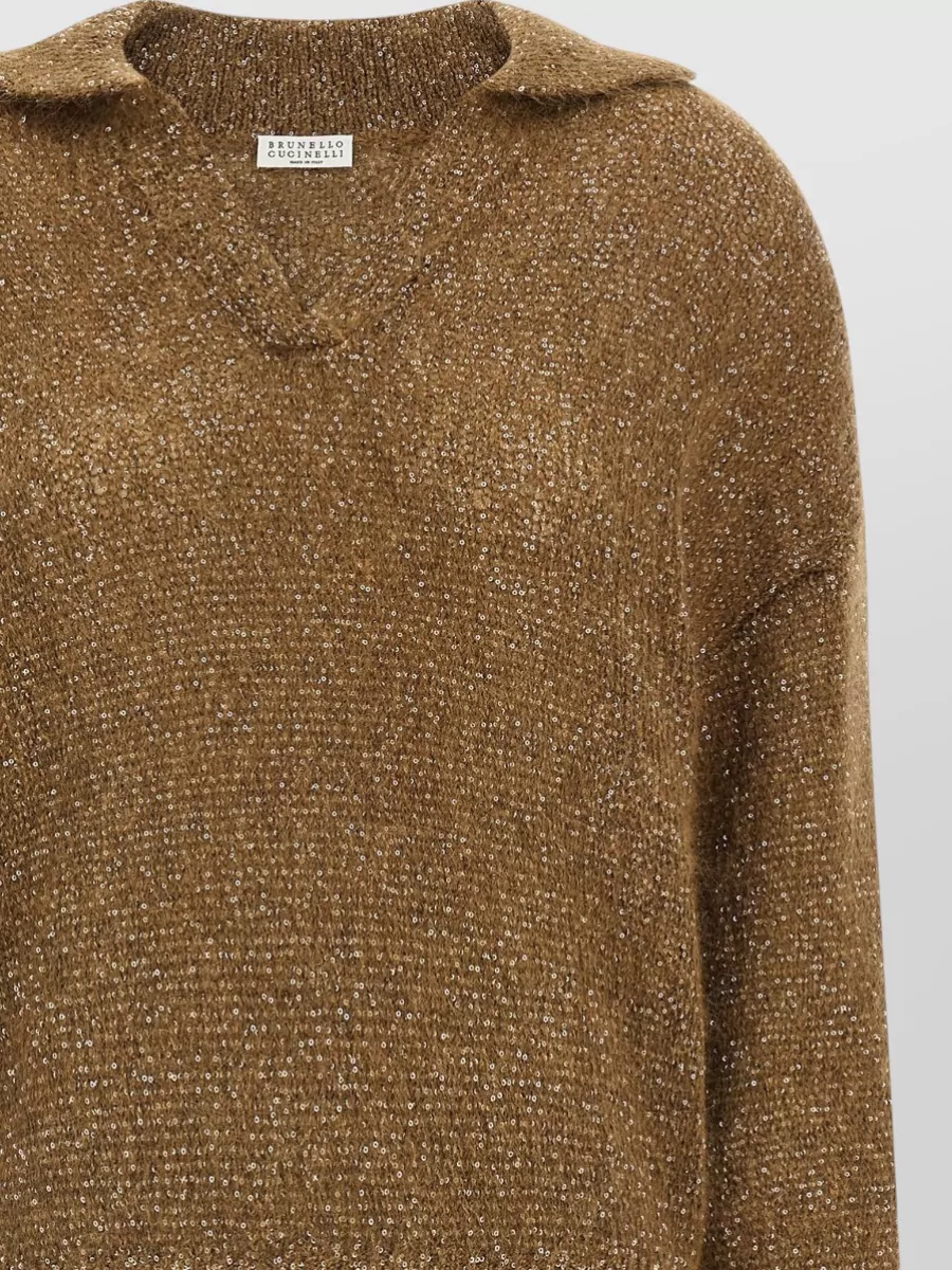 Brunello Cucinelli Sequinned V-Neck Polo Jumper