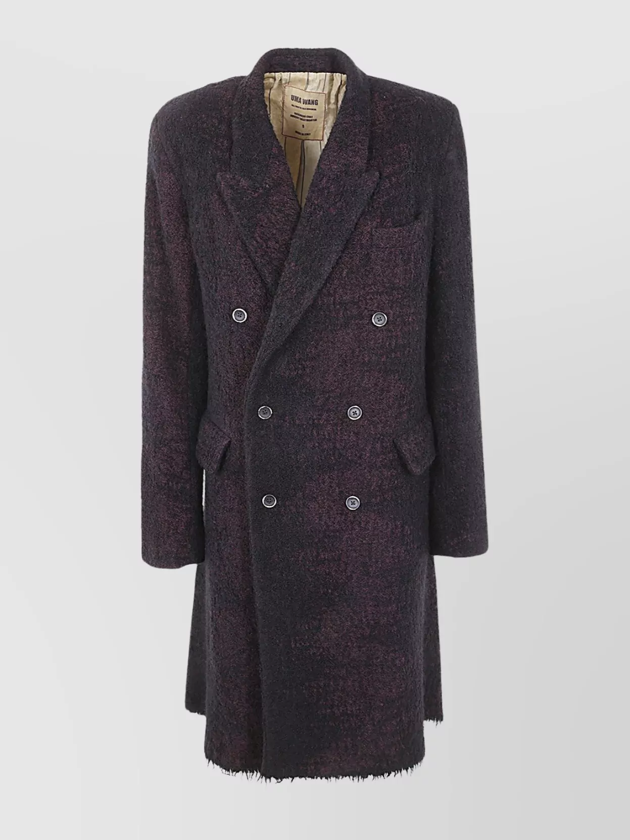 Uma Wang Belted Back Textured Double-breasted Lapel Coat In Purple